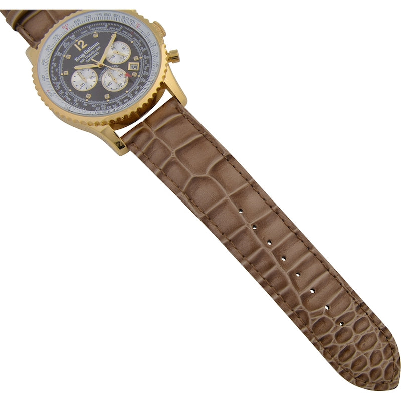 KRUG BAUMEN Men's Air Traveller Diamond Watch 46mm Chocolate