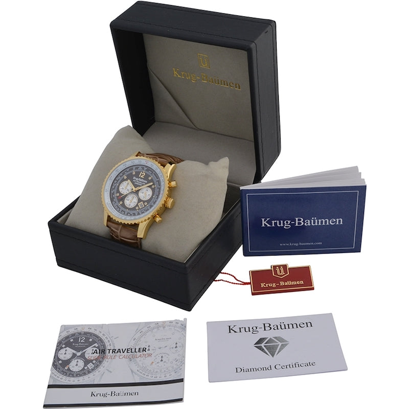 KRUG BAUMEN Men's Air Traveller Diamond Watch 46mm Chocolate