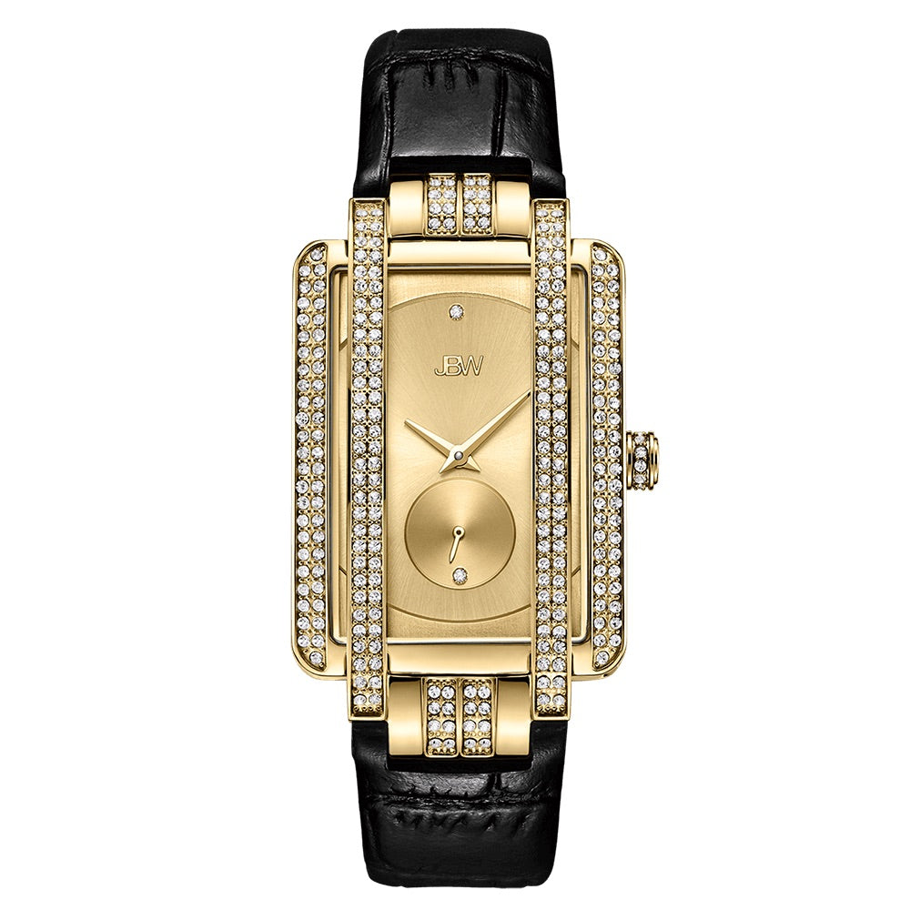 JBW Women's Mink .12 ctw Diamond 18K Gold-Plated Black Watch