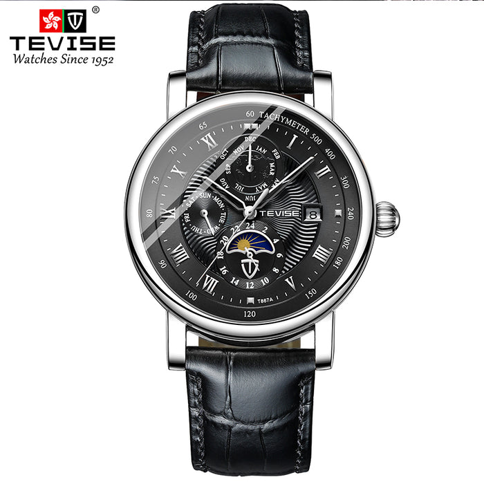 TEVISE Namura Classic Moonphase Silver/Black Watch