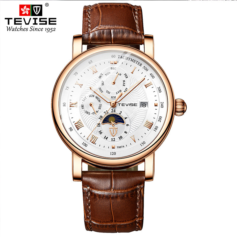 TEVISE Namura Classic Moonphase Rose Gold/White Watch