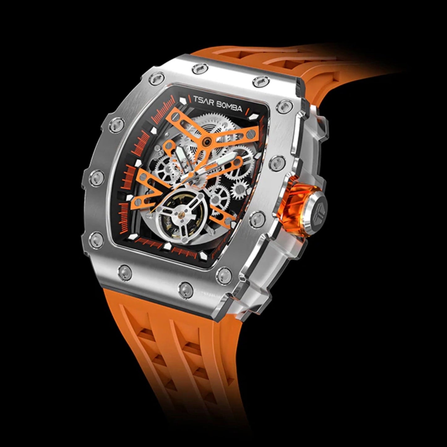 TSAR BOMBA Men's Automatic Watch TB8208A-08 Silver / Orange