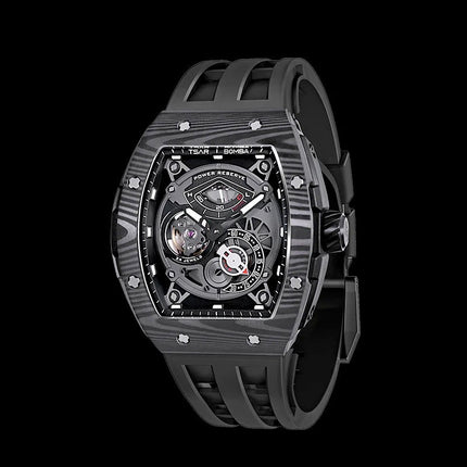 TSAR BOMBA Men's Automatic Power Reserve Carbon Fiber Watch TB8210CF Black