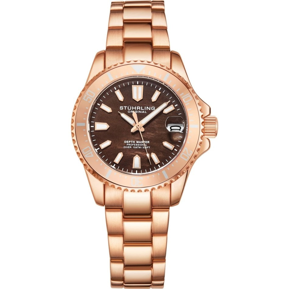 STUHRLING ORIGINAL 3950AL Quartz 32mm Classic Depthmaster Lady Rose Gold Watch