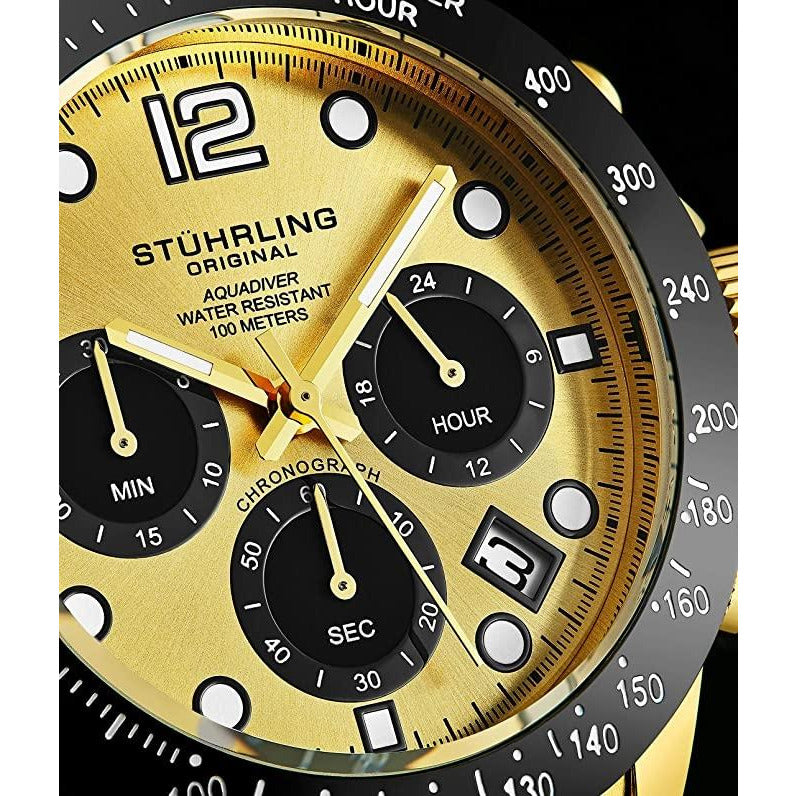 STUHRLING ORIGINAL Monaco Le Mans Aquadiver Gold/Black Watch