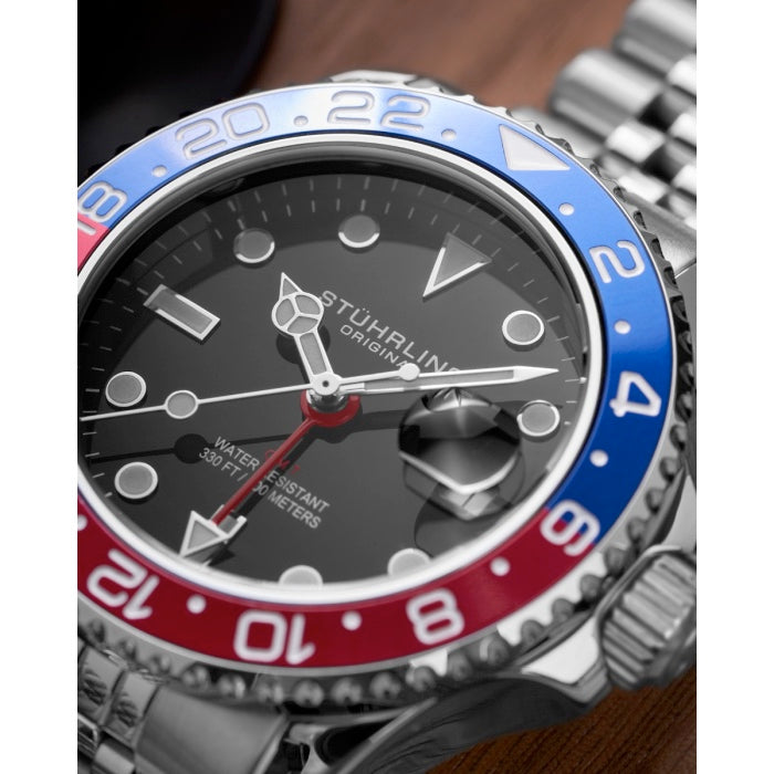 STUHRLING ORIGINAL Meridian GMT Diver 44mm 100m Jubilee Pepsi Watch