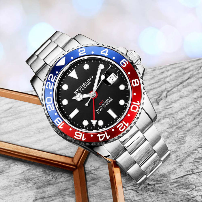 STUHRLING ORIGINAL GMT Diver 44mm 100m Pepsi Watch