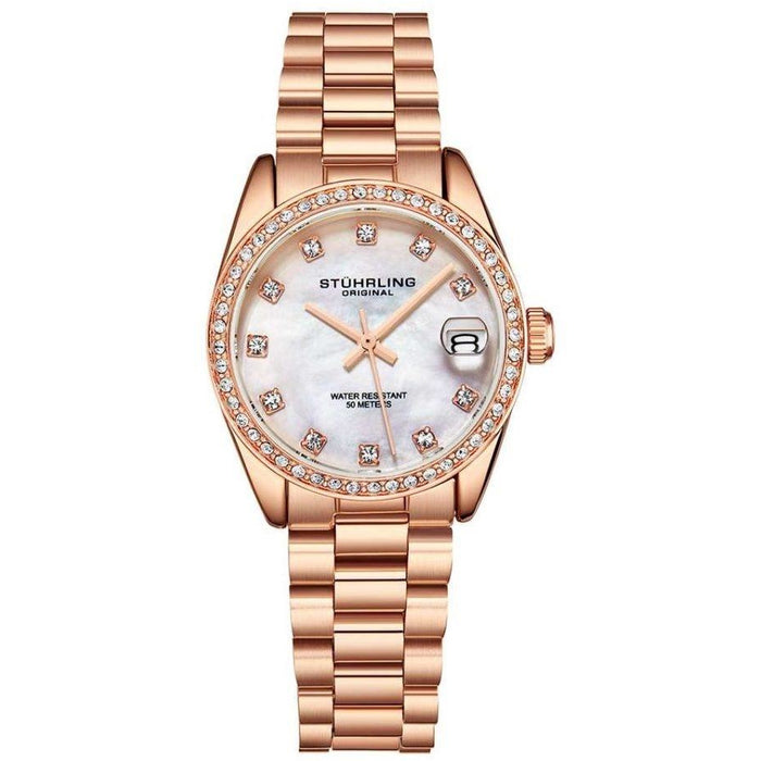 STUHRLING ORIGINAL Lady Lineage 31mm Rose Gold Mother of Pearl Watch