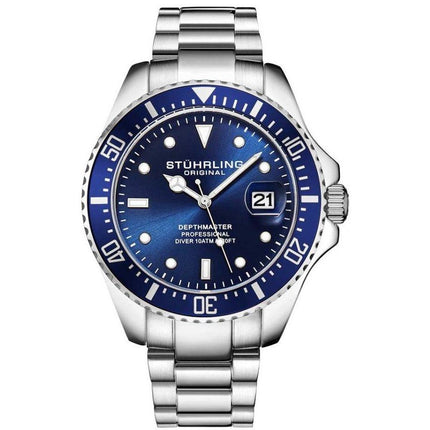 STUHRLING ORIGINAL Aquadiver Quartz 42mm Depth Master Blue Watch