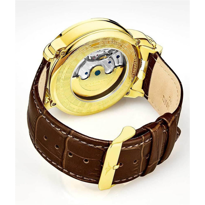 STUHRLING ORIGINAL Menai Automatic 47mm Skeleton Gold/Brown Watch