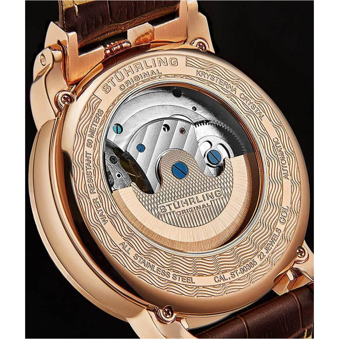 STUHRLING ORIGINAL Menai Automatic 47mm Skeleton Rose Gold Watch