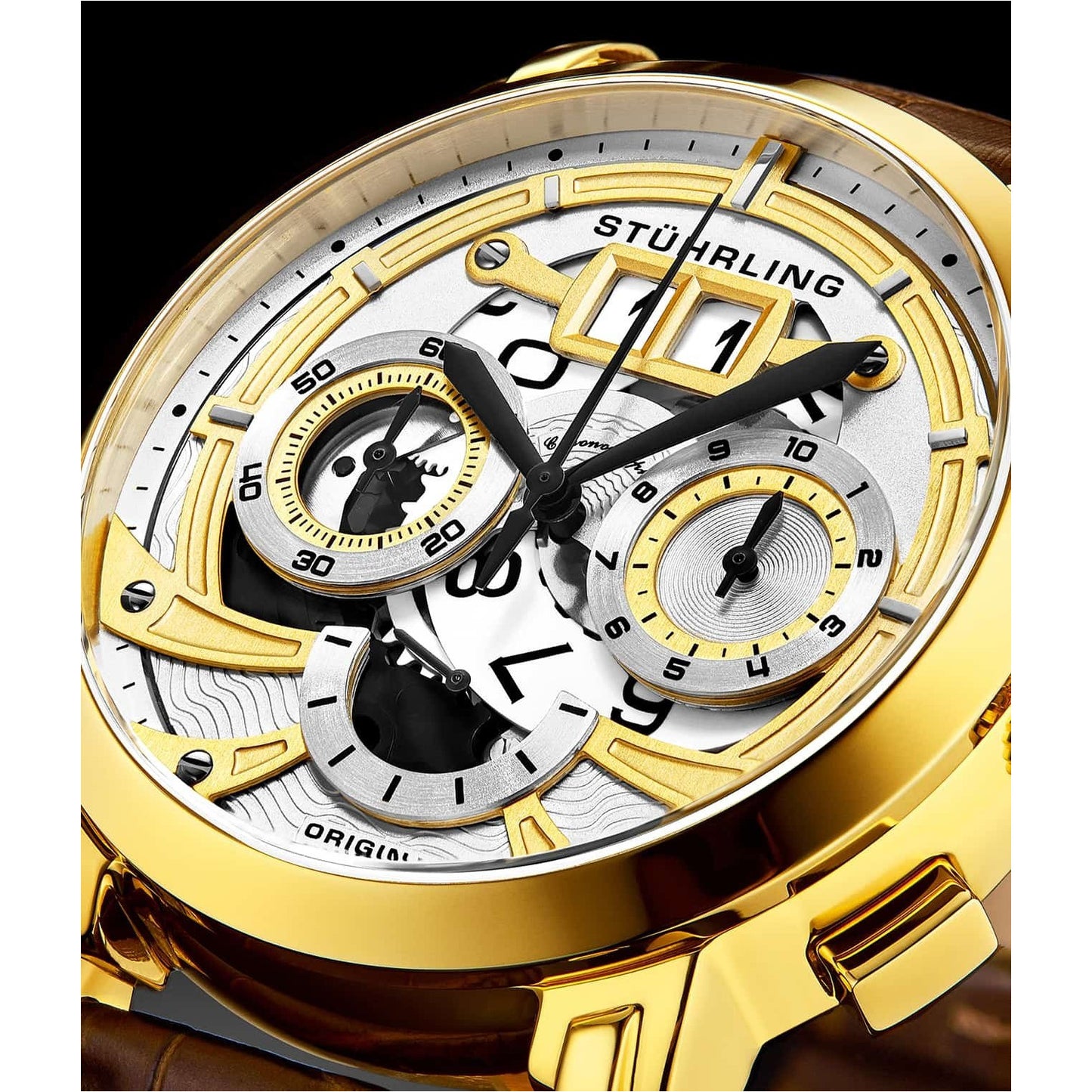 STUHRLING ORIGINAL Andover Chronograph 47mm Gold/Brown Watch