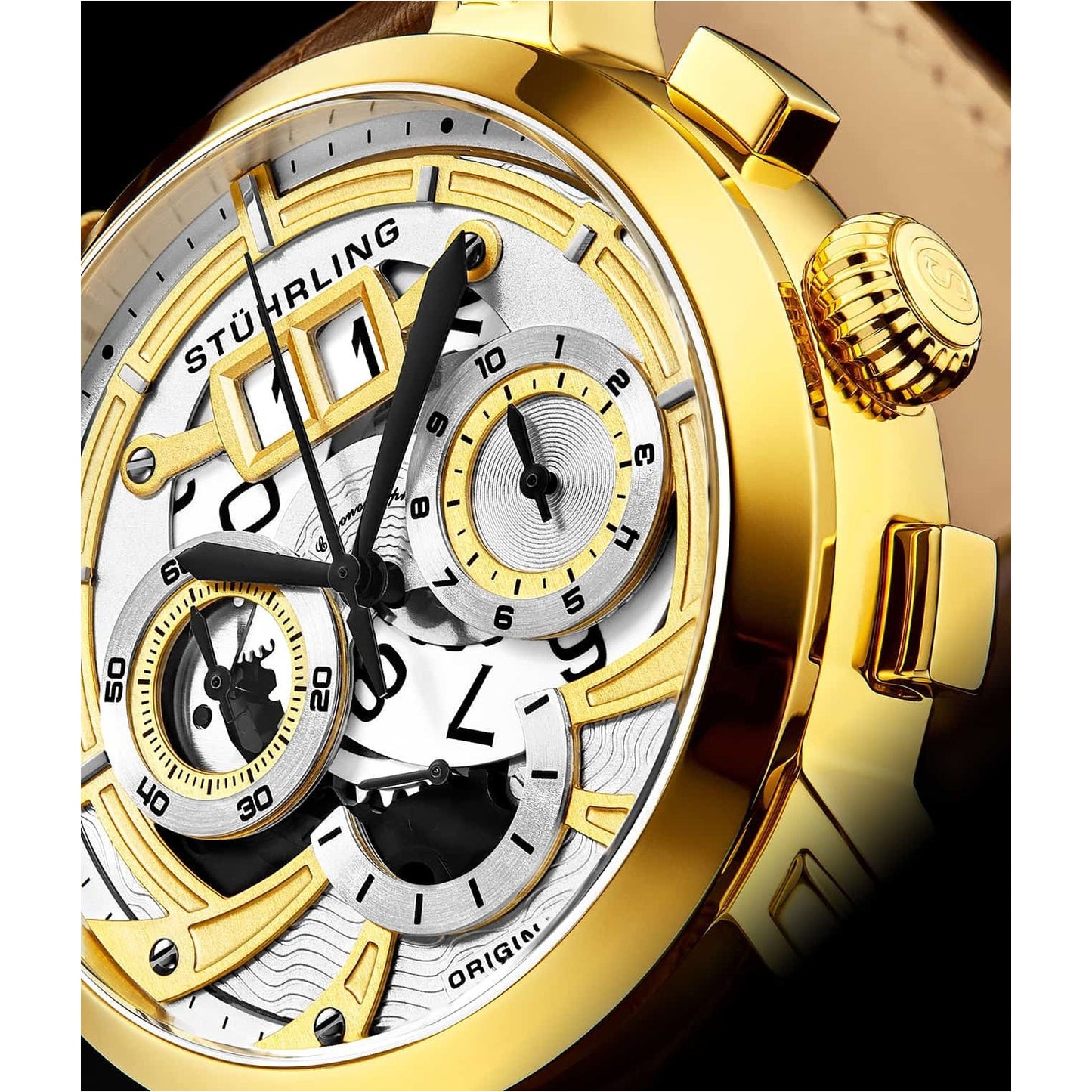 STUHRLING ORIGINAL Andover Chronograph 47mm Gold/Brown Watch