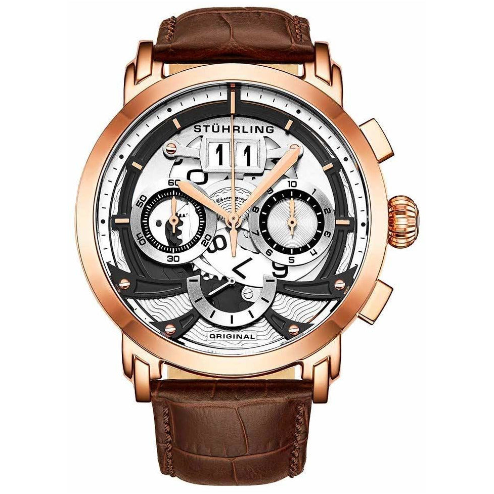 STUHRLING ORIGINAL Andover Chronograph 47mm Rose Gold/Brown Watch