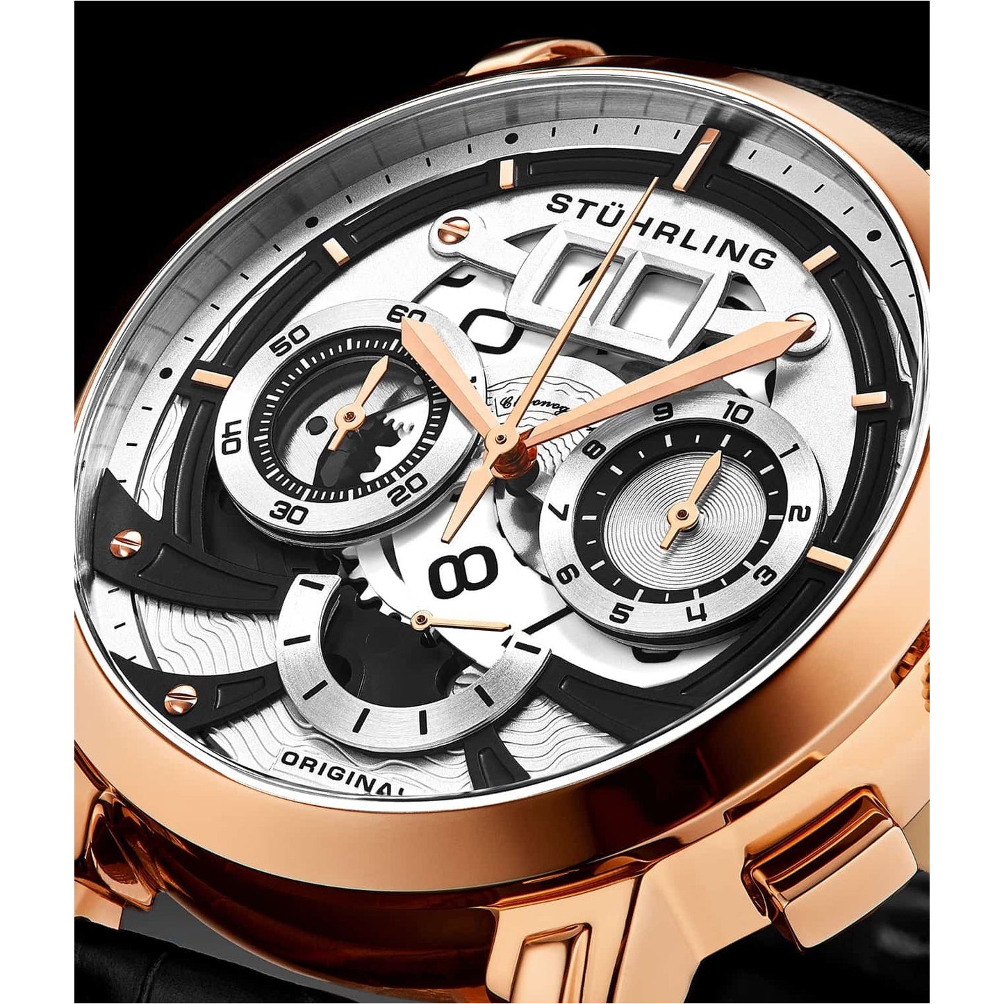 STUHRLING ORIGINAL Andover Chronograph 47mm Rose Gold/Brown Watch