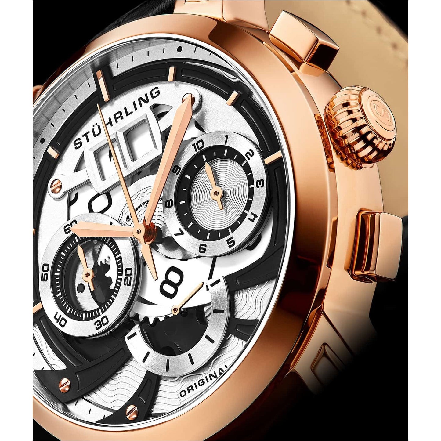 STUHRLING ORIGINAL Andover Chronograph 47mm Rose Gold/Brown Watch