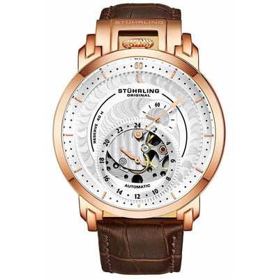 STUHRLING ORIGINAL Savoy Regulator Automatic 44mm Skeleton Rose Gold Watch