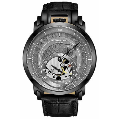 STUHRLING ORIGINAL Savoy Regulator Automatic 44mm Skeleton Black Ion Watch