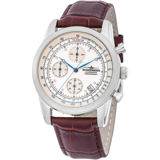 THUNDERBIRDS Landmark Chronograph Leather Brown/White Watch