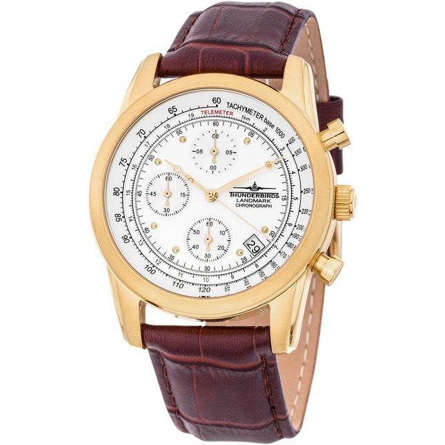 THUNDERBIRDS Landmark Chronograph Leather Gold/Brown Watch