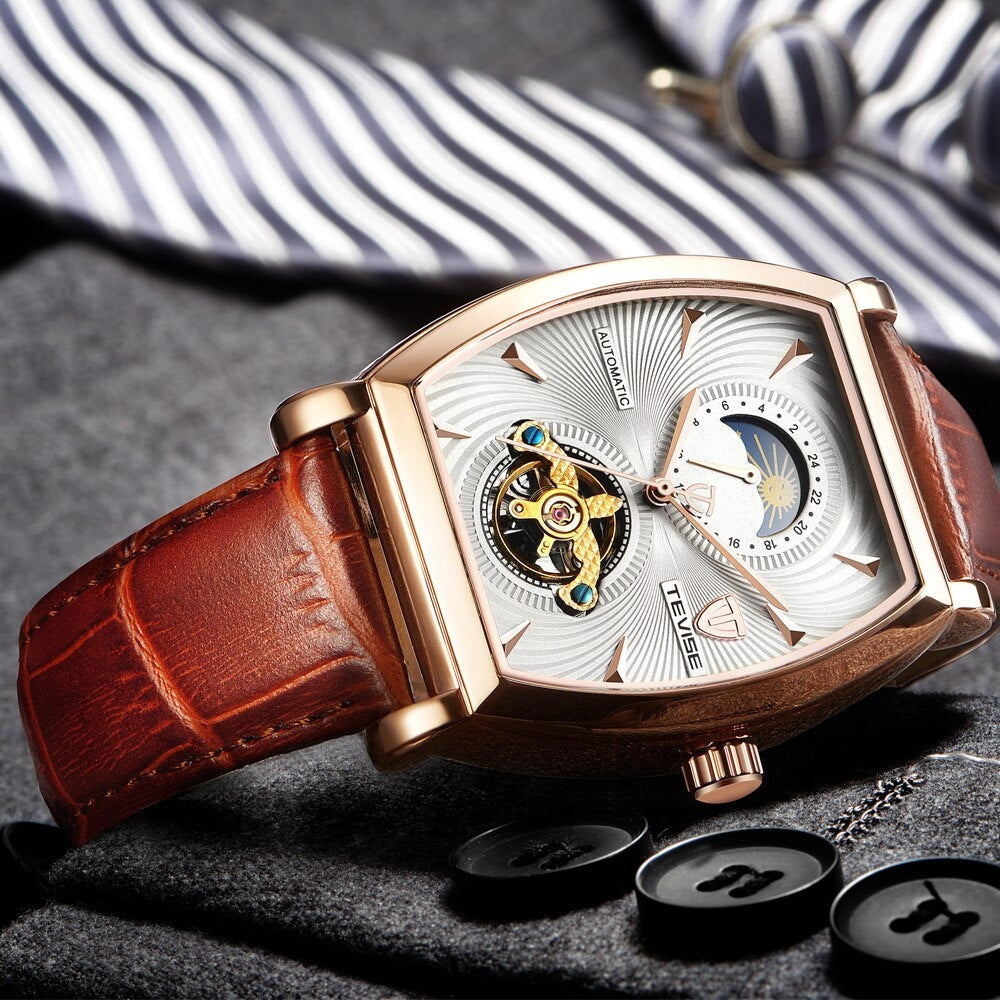 TEVISE Tonneux Barista Wheel Moonphase Automatic Brown/Rose Gold Watch