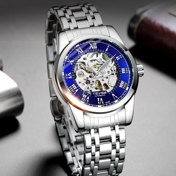 TEVISE Skeleton Classic Steel Silver/Blue Watch