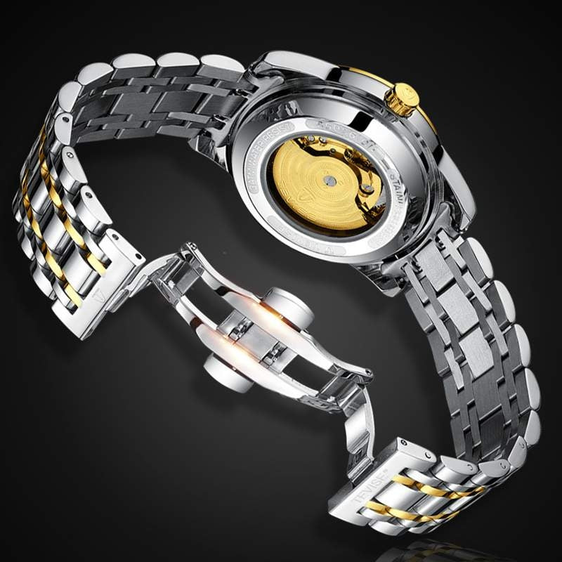 TEVISE Skeleton Classic Steel Gold Watch
