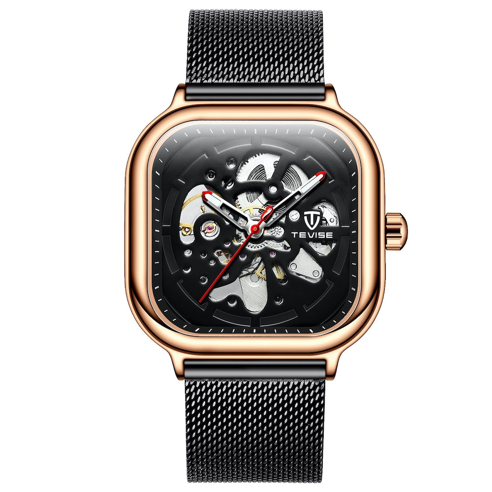 TEVISE Quadron Automatic Milanese Black/Rose Watch