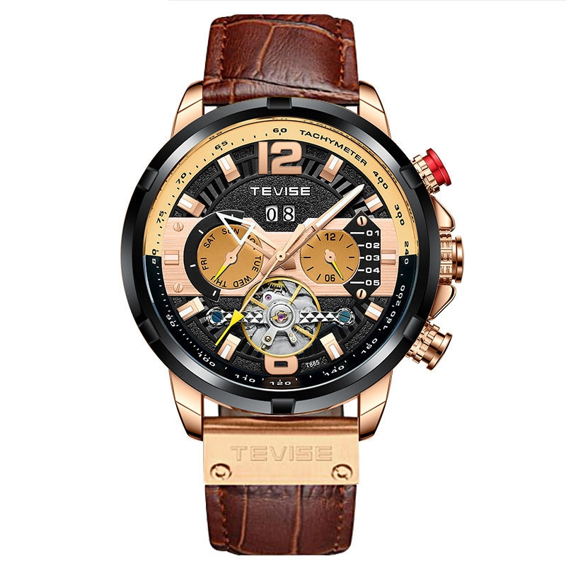 TEVISE Albatross Leather Rose Gold/Black Watch