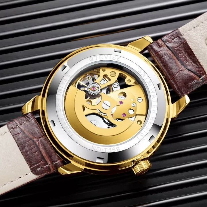 TEVISE Metropolis Leather Gold Watch