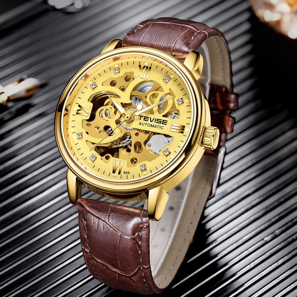 TEVISE Metropolis Leather Gold Watch