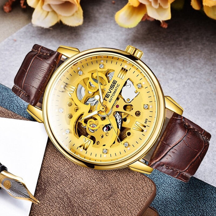 TEVISE Metropolis Leather Gold Watch