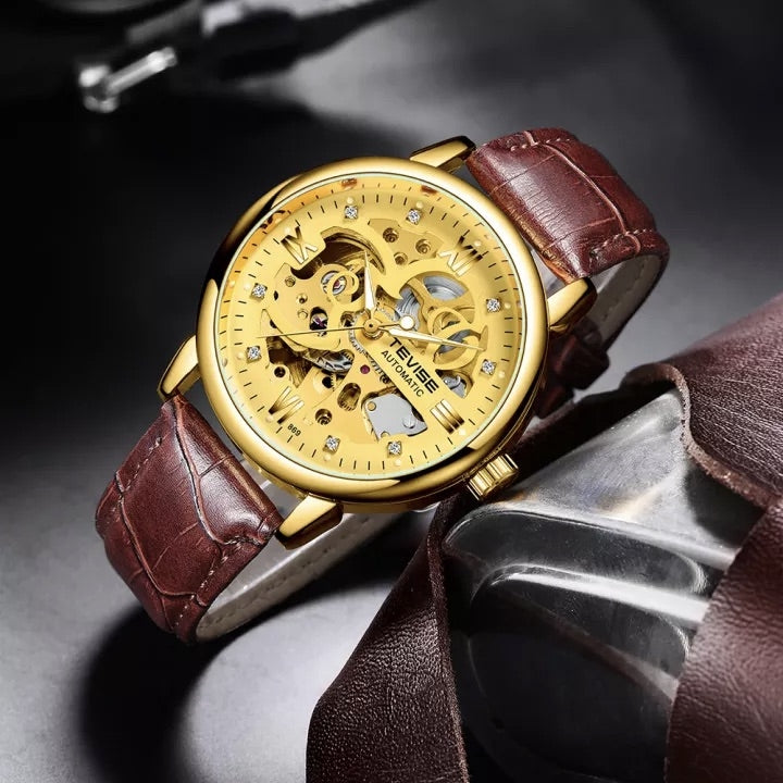 TEVISE Metropolis Leather Gold Watch