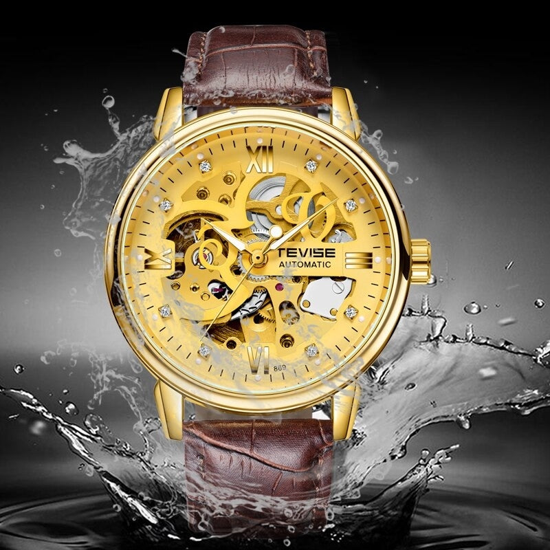 TEVISE Metropolis Leather Gold Watch