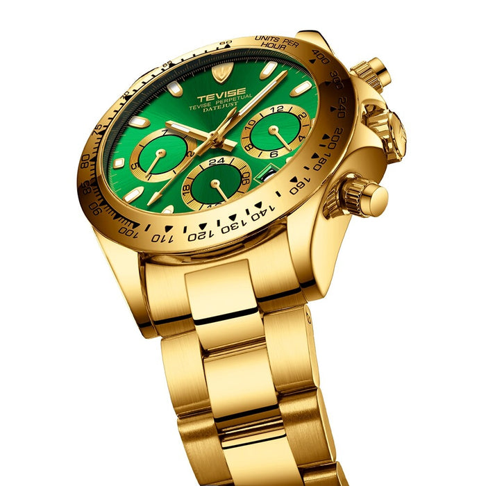 TEVISE Californian Racer Perpetual Automatic Gold/Green Watch