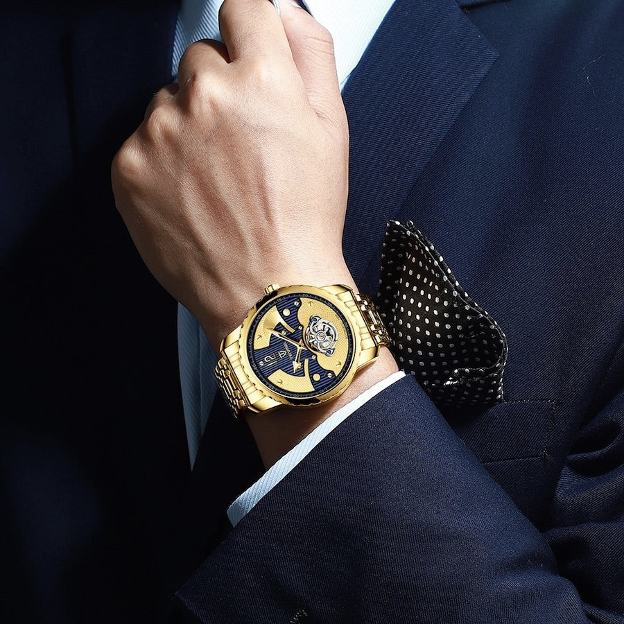 TEVISE La Crosse Automatic Gold/Blue Watch