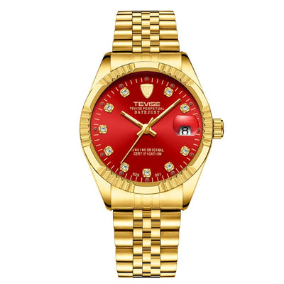 TEVISE Classic Automatic Calendar Gold/Red Watch
