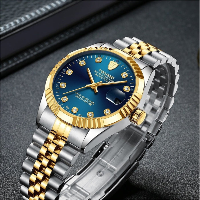 TEVISE Classic Automatic Calendar Two Tone/Turquoise Watch