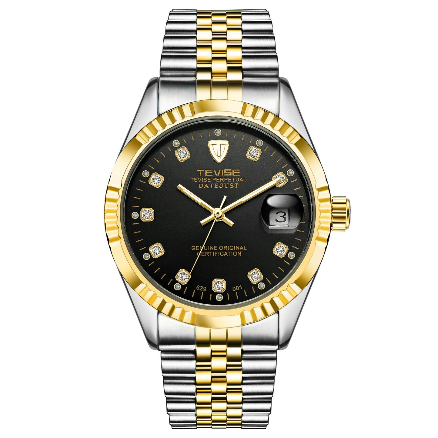 TEVISE Classic Automatic Calendar Two Tone/Black Watch