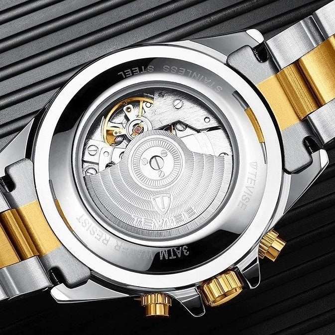 TEVISE Perpetual Flywheel Date Automatic Silver/Black Watch