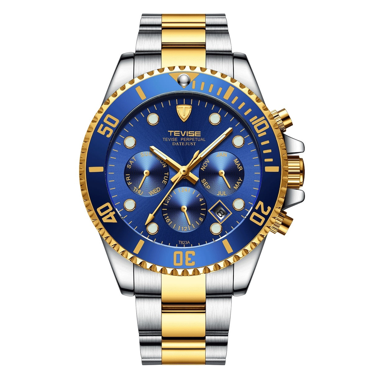 TEVISE Perpetual Automatic Two Tone/Blue Watch