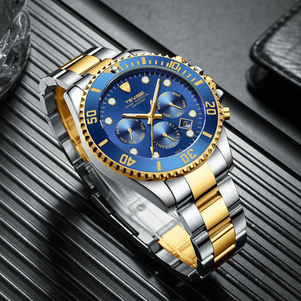 TEVISE Perpetual Automatic Two Tone/Blue Watch