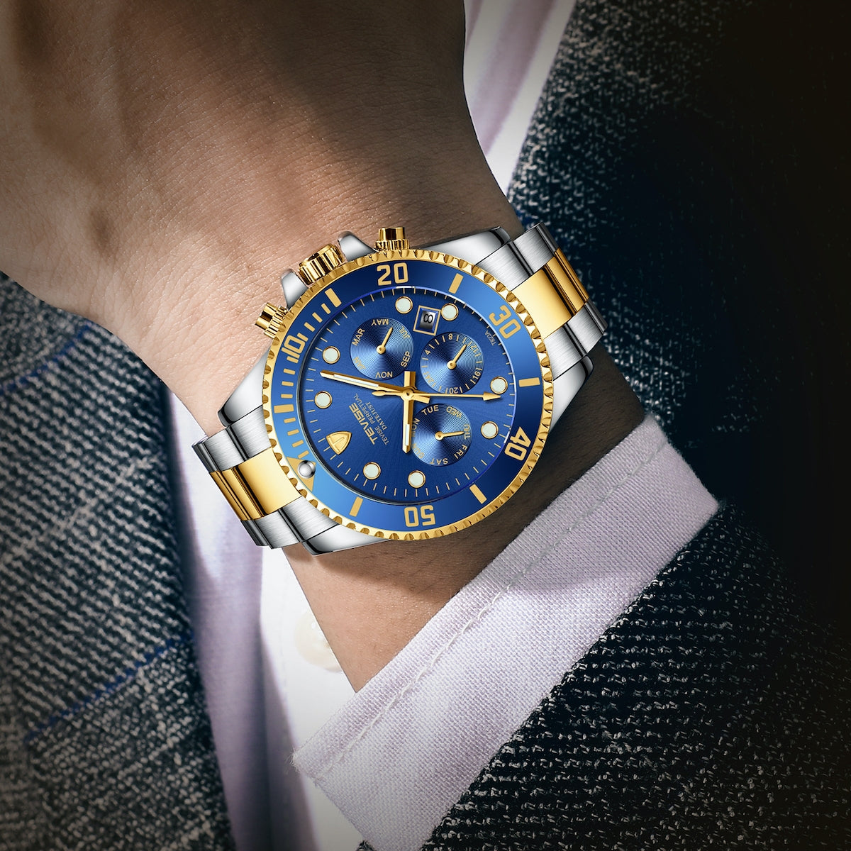 TEVISE Perpetual Automatic Two Tone/Blue Watch