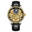 TEVISE Pirogue Leather Automatic Moonphase Gold/Black Trim Watch