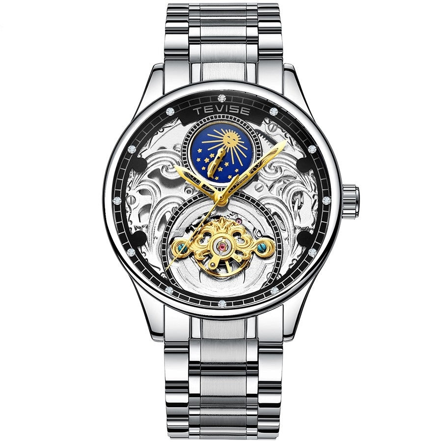 TEVISE Pirogue Automatic Moonphase Silver/Black Watch