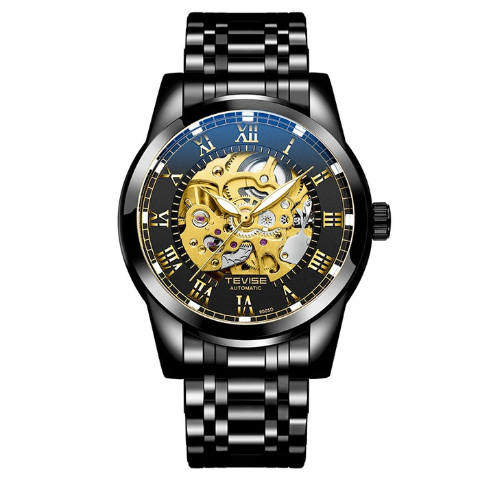 TEVISE Skeleton Classic Steel Ionic Black Watch