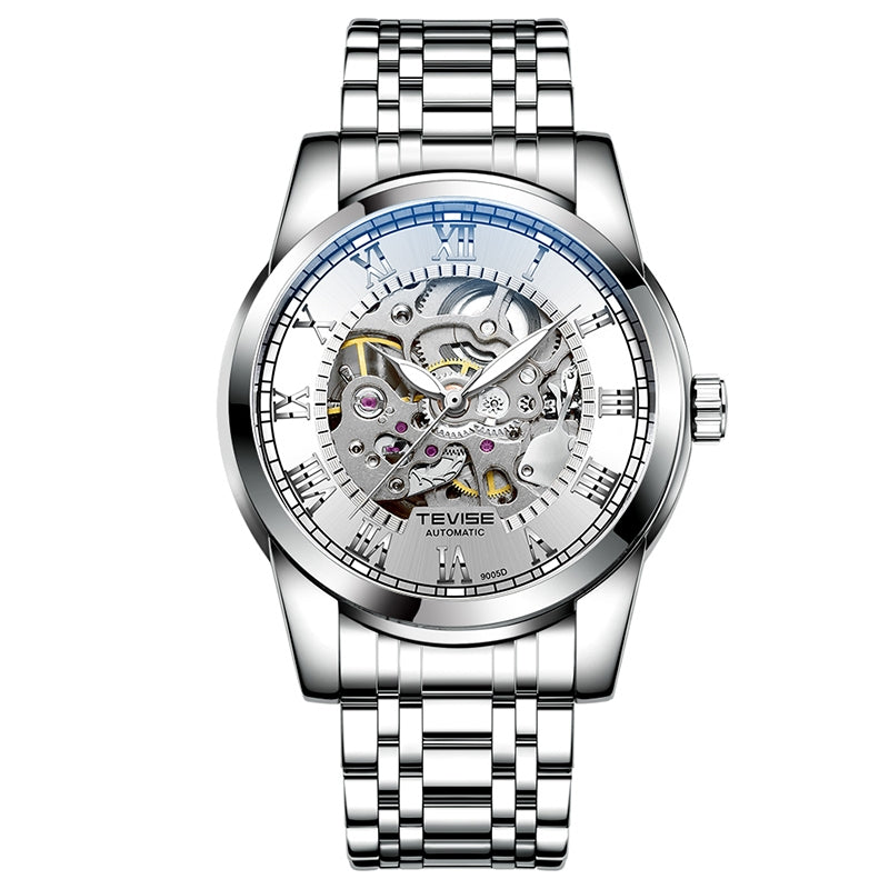 TEVISE Skeleton Classic Steel Silver Watch