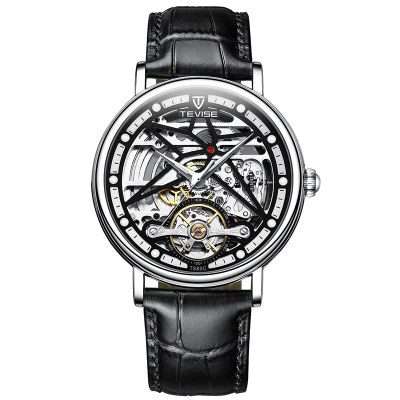 TEVISE Amistad Wheel Automatic Leather Silver/Black Watch
