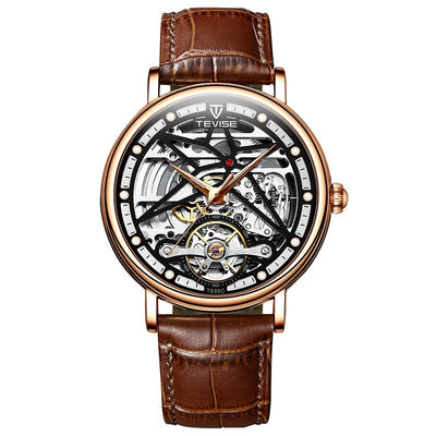 TEVISE Amistad Wheel Automatic Leather Rose Gold/Black Watch