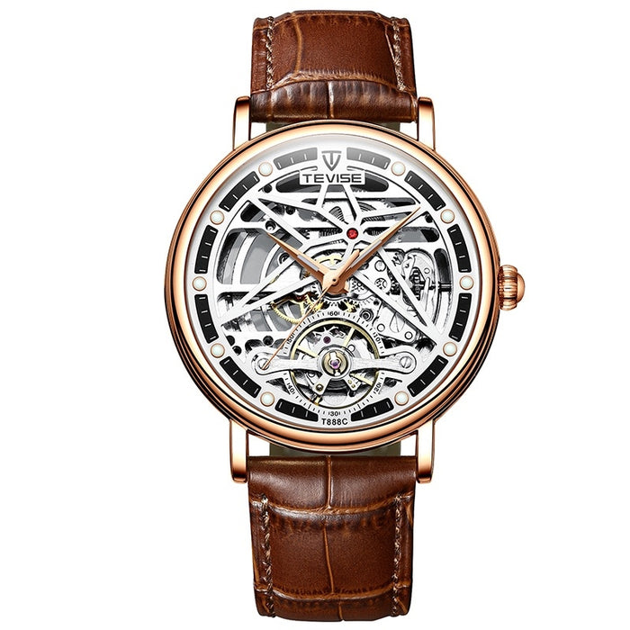 TEVISE Amistad Wheel Automatic Leather Rose Gold/White Watch